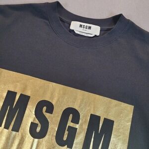 MSGM Men Graphic Tee Medium Black Gold Logo Italy Designer Streetwear Luxury